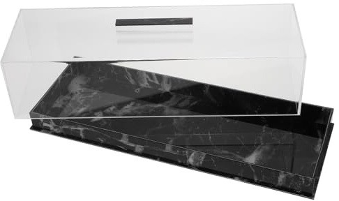 BESPORTBLE Acrylic Cake Tray Display Box Black Marble Rectangular Cake Stand Cover for Dessert Serving Cheese Chips Fruit Platter