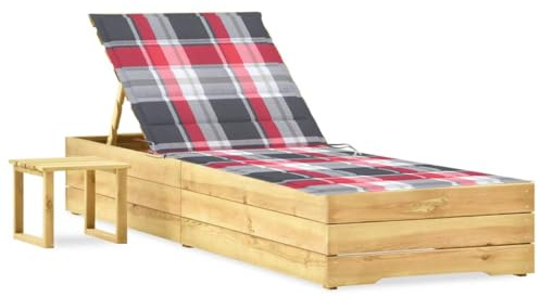 Frdhee Relaxsessel Sonnenliege Strandliege Liegestuhl,Garten Sonnenliege mit Tisch und Auflage Kiefer Imprägniert,Für Balkon,Terrasse,Camping,Breite Anwendbarkeit