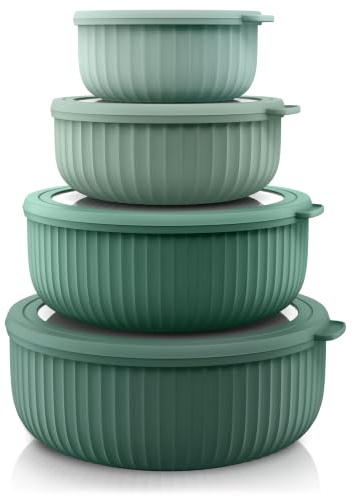 Arendo - Schüssel Set mit Deckel – 4er Set - 0,38 bis 2,4 Liter - Salatschüssel Rührschüssel - Schüsselset in verschiedenen Größen – lebensmittelecht – Spülmaschinengeeignet