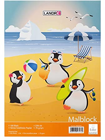 Landre 390410001/100050458 Malblock Pinguine DIN A4, 70 g/qm, 100 Blatt