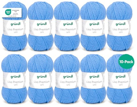 Filato per maglia e uncinetto Gründl Lisa Premium Uni (carattere morbido e simile alla lana, pratico e lavabile, 100% poliacrilico, 50 g/133 m, ferri: 3,5-4,5, 10 gomitoli da 50 g), Blu
