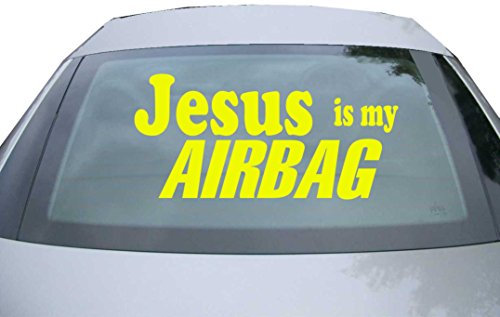 Indigos UG Aufkleber Heckscheibe & Motorklappe - neongelb - 600x285 mm - Jesus is my airbag - selbstklebender Sticker für Auto, Fenster, Bus oder LKW