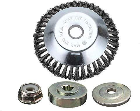 Kagni 8 Grass Trimmer Cutter Head Brushcutter Attachment with Locking Nut for Strimmer and lawnmower, Twist Knot Steel Wire Brush for Angle Grinder, Perfect for Clearing Weeds, Rust, Paint, Deburring