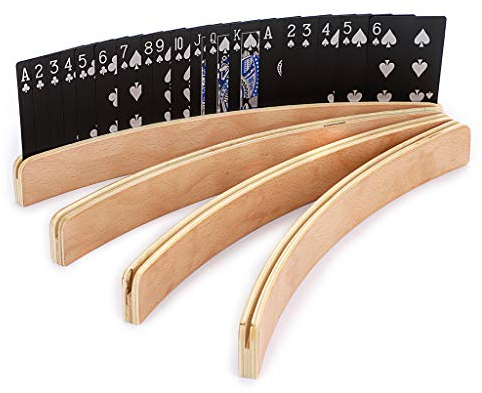 SUMNACON 4 x Spielkartenhalter 33 cm Spielkartenhalter Ständer gebogen Holz Kartenorganizer für Erwachsene, Senioren, Kartenspiel Zubehör für Brücke, Go Fish, UNO
