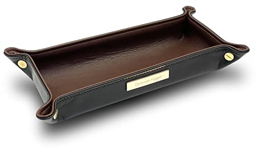 Doro von Hagen® Echt Leder Designer Schlüsselablage/Taschenleerer/Stiftablage 24x12cm, aussen Schwarz, innen Nougat/Schokobraun. Handgefertigt in unserem Atelier