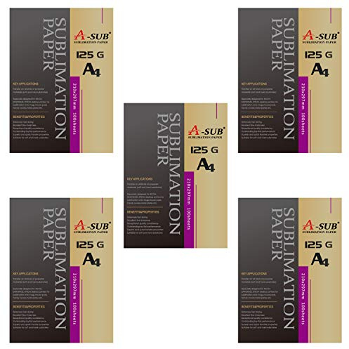 A-SUB Carta per sublimazione A4, 210x297 mm, 500 fogli, 125 g/m², compatibile con stampanti a sublimazione EPSON, SAWGRASS, RICOH e Brother