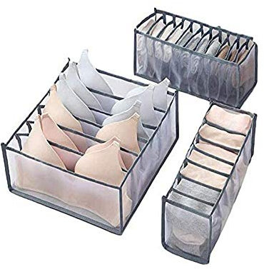 3 Pièces Sous-vêtements Soutien-gorge Chaussettes Culotte Boîtes De Rangement Armoire Organisateurs Garde-robe Placard Maison Organisation Tiroir Diviseur Dortoir économiser De L'espace (Gris)