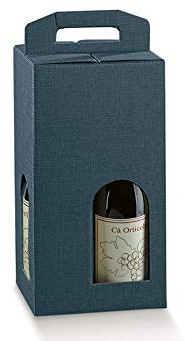 5 scatole blu per 4 bottiglie vino verticali modello bordolese, borgognotta robuste strenne natalizie cartone accoppiato e maniglia esterna cm.18x18x34 h 4 bluette