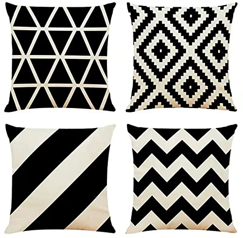 OYIMUA 4er Set Dekorativen Zierkissenbezüge Schwarz 40 x 40 cm Geometrische Kissenbezüge Quadratische Kissenhülle für den Außenbereich Terrasse Garten Bank Wohnzimmer Sofa Dekor