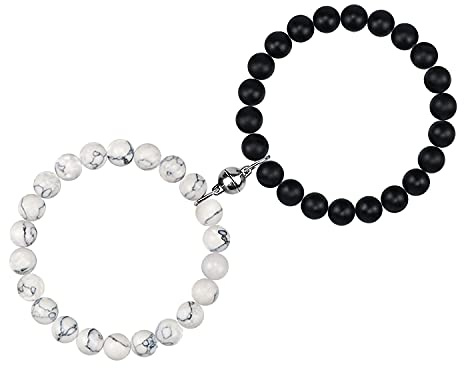 Magnetiska pararmband i set om 2, attraktionsarmband med natursten, pärlbesatt krona, perfekt för distansförhållande, armband för honom och henne, 3 inch
