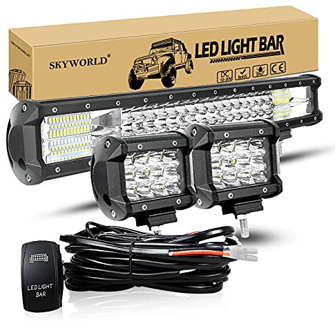 SKYWORLD Barra led 4x4, 20 288W Barra de Luz de Trabajo Faro Led Foco Led, 2 x 4 36W Spot Lámpara de Trabajo Offroad Faros con 12V Rocker Switch kit de cableado para Coche Tractor Camino Atvs Utvs