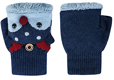 IBLUELOVER Mitaines Enfant Gants d'hiver Automne Tricotées Gants sans Doigts avec Fermeture à Rabat Gants Demi-Doigts en Peluche Mignon Cerf Gants Chaude pour Garçon Fille Bébé Gants de Ski Voyage