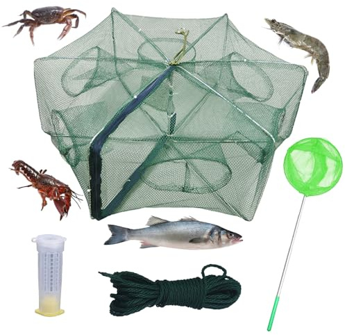 1/2 Pcs Foldable Fishing Bait Trap,6Holes Cast Portable Minnow Trap Fish Trap Crab Trap Crawfish Trap Crab Crayfish Shrimp Net