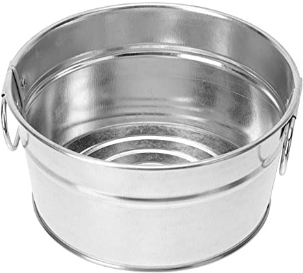 Vaguelly Galvanized Bucket, Small Metal Tub, Galvanized Round Tub Ice Bucket, Silver Beverage, Drink, Snacks Plate Ice for Drink Fried Chicken French Fries