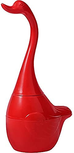 YZJSSL Kunststoff Toilettenbürste und Halter Kreative Schwan Badezimmer Toilettenbürste und Kolben Tier Statue Dekorative Toilettenschüssel Bürstenhalter für Badaufbewahrung-Red