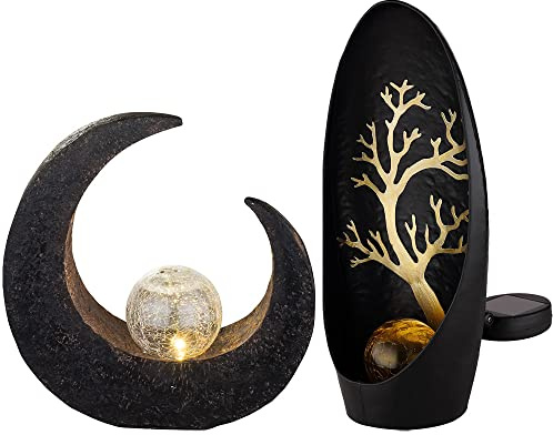 Solarleuchte Mond Gartendeko Skulptur Solarlampen für Außen Gartenleuchte Solar, Bruchglas-Optik Kugel, IP44, LED, 2er Set
