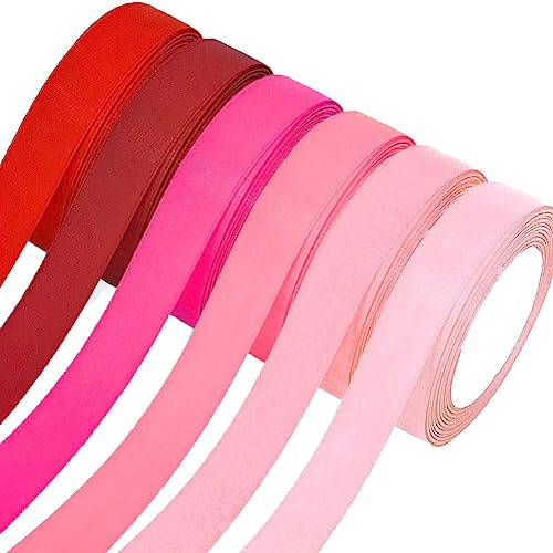 Satinband,6 Rollen Dekoband Stoffband,20mm x 22m/rolle Dekoration Geschenkband Schleifenband Ribbon für Hochzeit,Valentinstag,Geburtstag Geschenke,DIY handwerk,Taufe,Sträuße Verpackung,6 roten Farben