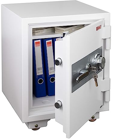 Tresor HWC-L48, feuerfest (60min) Safe Geldschrank Doppelbolzenverriegelung, 72kg Metall 60x46x47cm 39L - weiß