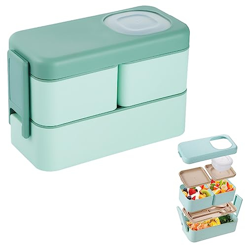 TAPT Bento Box Kinder, Auslaufsichere 2-stöckige Lunchbox mit Fächern Brotdose Erwachsene, Bento Box mit Besteck BPA Frei für Erwachsene, Kinder, Schule, Kindergarten & Unterwegs