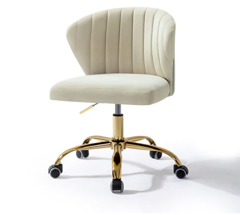 FABRICATION HAUS Bürostuhl, Computerstuhl, Schminkstuhl aus Samt, moderner Schreibtischstuhl mit drehbaren Rädern, drehbar, höhenverstellbar, geeignet für Wohnzimmer, Schlafzimmer, Beige