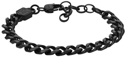 Fossil Edelstahlarmband für Herren mit Karabiner oder Faltschließe, Dunkelschwarz