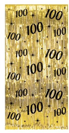 PD-Party - Glitzer Vorhang für 100. Geburtstag - Deko Geburtstag - Jubiläum - Schwarz Gold Deko - Party Deko - 100. Geburtstag Junge & Mädchen - Geburtstags Deko - Glitzer Vorhang Geburtstag - 1 x 2 m