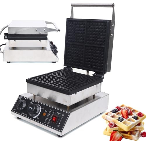 YyanLAK Waffeleisen, 1750W Waffelmaker Waffelautomat, 4 Waffeln Timer und Temperaturregelung, Kommerzielle Waffeleise, Für hausgemachte Waffeln
