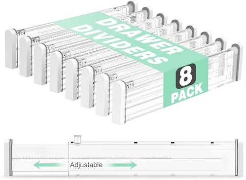 FUNIZE Verstellbare Schubladenteiler, 8 Stück Schubladentrenner, 6 cm hoch, 32–58 cm, Erweiterbare Schubladen Organizer für Küche, Schlafzimmer, Büroaufbewahrung, Kleiderschränke