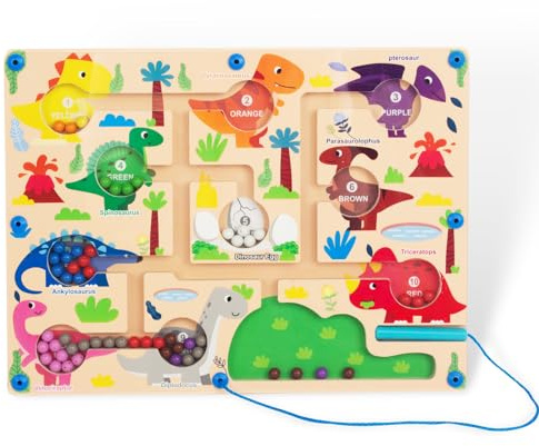 Magnetic Color & Number Maze, Montessori Wooden Color Matching Learning Counting Puzzle Board, Toddler Fine Motor Skills Toys for Boys Girls 3 4 5 Years Old