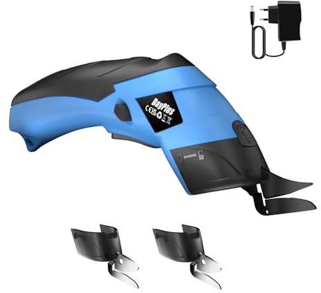 Elektrische Schere 3.6V Stoff-und Kartonschneider mit Sicherheitsschloss, 2 Schneidköpfen, Multi-Cutter Wiederaufladbar Elektrischer Schneider Teppichschneider, Blau