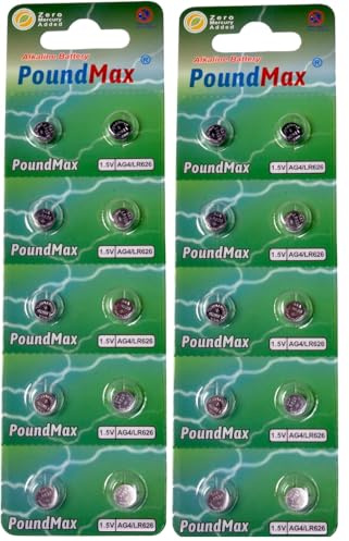 Lot de 20 piles alcalines PoundMax AG4 376/377 LR66 SR626 SR626SW 1,5 V