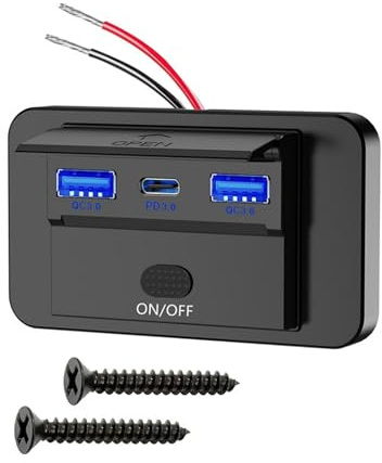 BOROCO USB Steckdose 12V, Dual 36W PD Type C & QC3.0 Auto Panel Mount Ladegerät, Wasserdichter Auto USB Steckdosen Ladeadapter für 12V/24V RV ATV Truck Marine Golf Cart