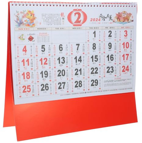 JEWEDECO Hängender Wandkalender Für Jahr Des Drachen Traditioneller Chinesischer Kalender Mit Feiertagen Für Zuhause Und Büro Zufälliger Stil