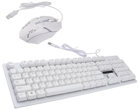 Clavier et Souris Gaming USB Filaire 104 Touches 4 Touches Blanc | Ensemble 1 Set, Plastique Wear-resistant, Design Non Conflict, pour Gamer à Maison Café