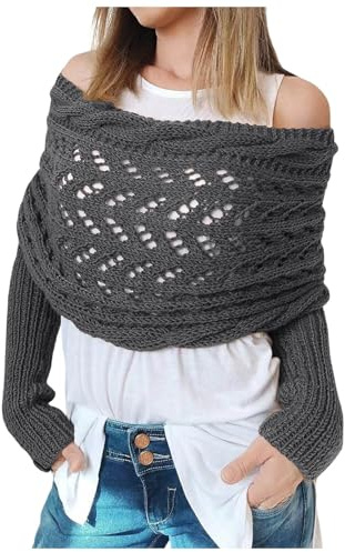 Schal mit Ärmeln Damen Multifunktionaler Schal Gestrickter Schal Sweater Wrap mit Ärmel Boho Pashmina Schal Umhang Strickschal Winter Mode Poncho Schal Ärmelschal für Frauen Wickelschal Damenschal