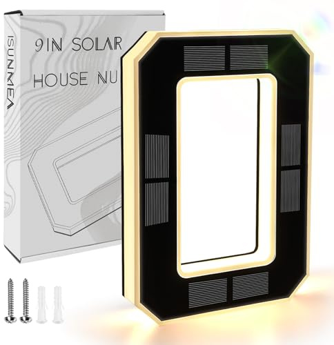 ISUNMEA 9 Inch Solar Lighted House Numbers for Outside, Light Up Waterproof LED Address Numbers Signs for Houses, Large Personalized Illuminated Exterior Modern House Numbers Light (0-Black, 9IN)