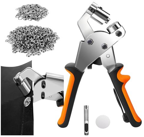 Heavy Duty Eyelets and Punch 10mm/3/8“, 500 Grommet Eyelet Pliers Set Press, Handheld Grommets Eyelet Punch Kit for Belts Leather Fabric Tarpaulin Rubber