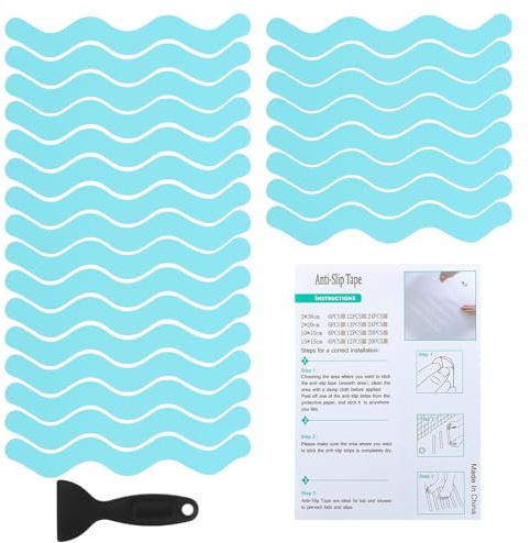 PATIKIL Bathtub Non Slip Stickers 7.87x0.79 Inch, 24 Pack S-Shape Safety Shower Floor Anti Slip Stickers with Adhesive Decals Scraper for Bath Tub Shower Floor Stair, Blue