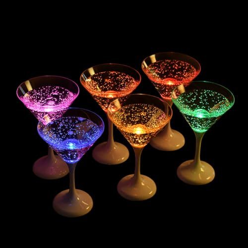 JAWSEU 6pcs LED Champagnergläser Highlight mit leuchtendem Stiel Champagnerkelche Schaumweingläser leuchtende Champagnerbecher Trinkgläser leuchten im Dunkeln Champagnergläser für Bar Weihnachten