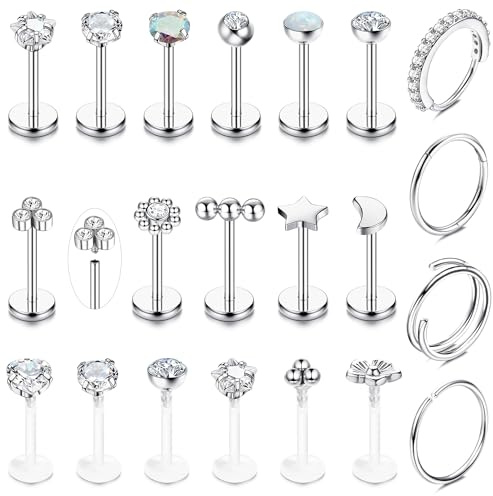 JeweBella 16G Helix Piercings Chirurgenstahl Tragus Piercing Gold Silber Conch Labret Piercing Nasenpiercing Septum Lippenpiercing Medizinische Ohrstecker Piercing Ohr Medusa Ohrpiercing Set
