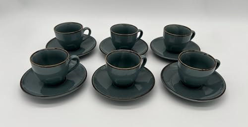 Homeparadise Mokkatassen Espressotassen Set 100% Porzellan 90 ml Kaffee Cappuccino mit Untertassen für 6 Personen 12 tlg. (Tiefseeblau)