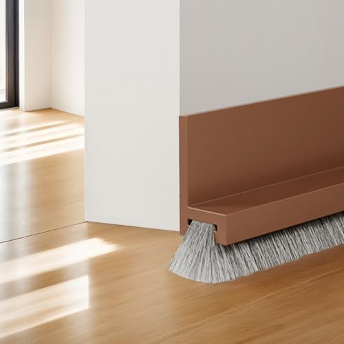 Lonwiner Joint de Porte,Joint Brosse Isolation Phonique Porte,Calfeutrer Bas de Porte,joint de porte d'entrée,Auto-adhésif et Peut être Coupé à la Taille,Boudin de Porte (Marron, 100CM)