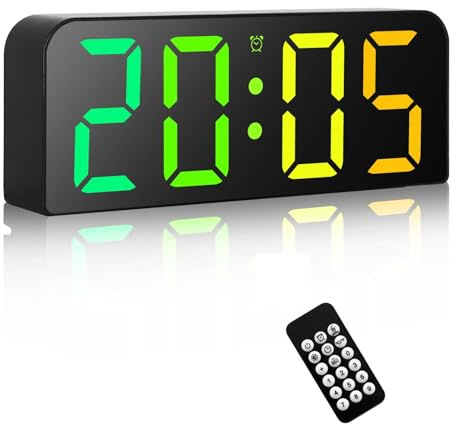 PiKaPiKaP Digitale Wanduhr, 9,6 Zoll Digitale RGB-Uhr, LED-Digital-Wanduhr mit Fernbedienung, 3 Alarme, 3 Zoll große Ziffern, Schlummerfunktion, 12/24 Stunden für Home-Office-Küche