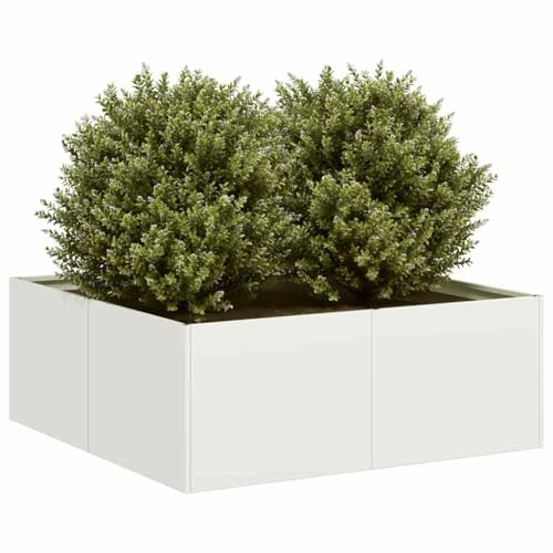 Myheimly Pflanzkübel, Pflanzschale, Garten-Garten-Pflanzkübel, Outdoor-Pflanzgefäß, Hochbeet, Pflanzgefäß Weiß 80x80x30 cm Stahl
