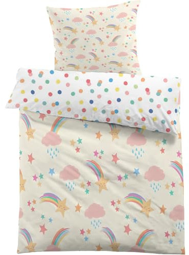 dyausi Sterne Bettwäsche 100x135 Gelb Rosa, Wolken Regenbogen Bettbezug 2 teilig für Kinder, Niedlich Cartoon Wendebettwäsche Microfaser, Deckenbezug mit Reißverschluss und 1 Kissenbezug B20