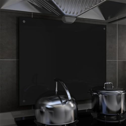 Cinyiqo 249483 Kitchen Backsplash Black 70 x 60 cm Tempered Glass Tempered Glass Splashback for Kitchen,Toughened Glass Heat Resistant Splashbacks for Cookers - Pre-Drilled Holes with Fixing