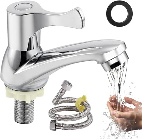 Mineup Kaltwasserhahn Gäste Wc, Klein Wasserhahn Kaltwasser, Einhebel Wasserhahn Bad, Kleine Armatur Gäste WC,Bad Waschtischarmatur,Edelstahl Kaltwasserhahn Mit 60cm Anschlussschlauch für Bad Gäste WC