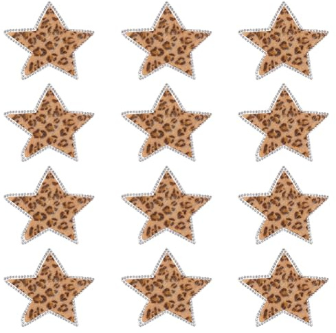 FINGERINSPIRE 12 Stück Pentagramm Strass Flicken Mit Leopardenmuster 85x89mm Fünfzackiger Stern Zum Aufbügeln Applikation Hotfix Strass Besatz Flicken Reparaturflicken Für Kleidung Für Rucksäcke Hüte