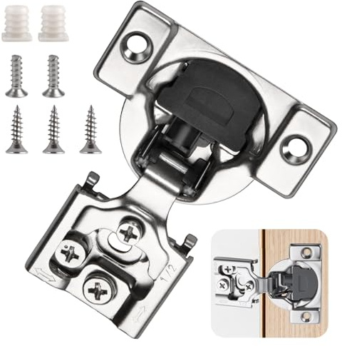 LEONTOOL 10 Stück 1/2 Zoll Overlay 3D Soft Close Verdeckte Scharniere für Küchenschrank Frontrahmen Schrankscharnier 105° Offene Schrankscharniere Selbstschließende Scharniere Nickel gebürstet