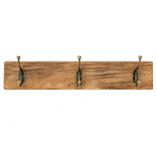 Perchero de Pared de Madera Rústica con 3 Ganchos Dobles Metálicos 50x8.5cm | Ideal para llaves, bolsos, chaquetas y accesorios en entrada, baño o dormitorio XZ-22234-2